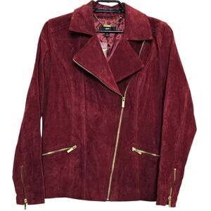 Dennis Basso Suede Leather Moto Jacket Size Medium Washable Asymmetric Zip